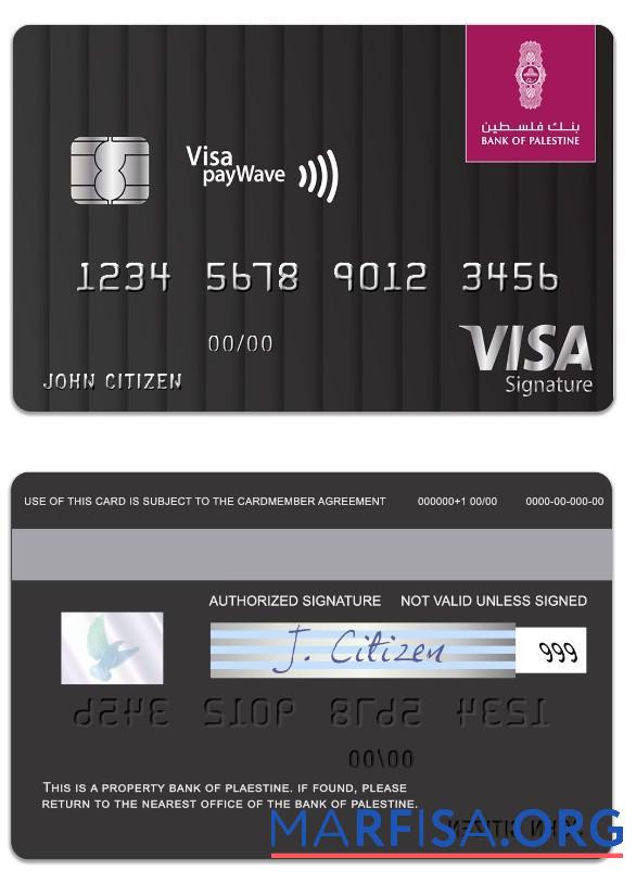 Realistic Palestine State Bank of Palestine visa signature card example